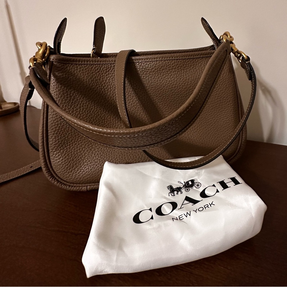 Cary Pebble Leather Shoulder Bag Dark Stone